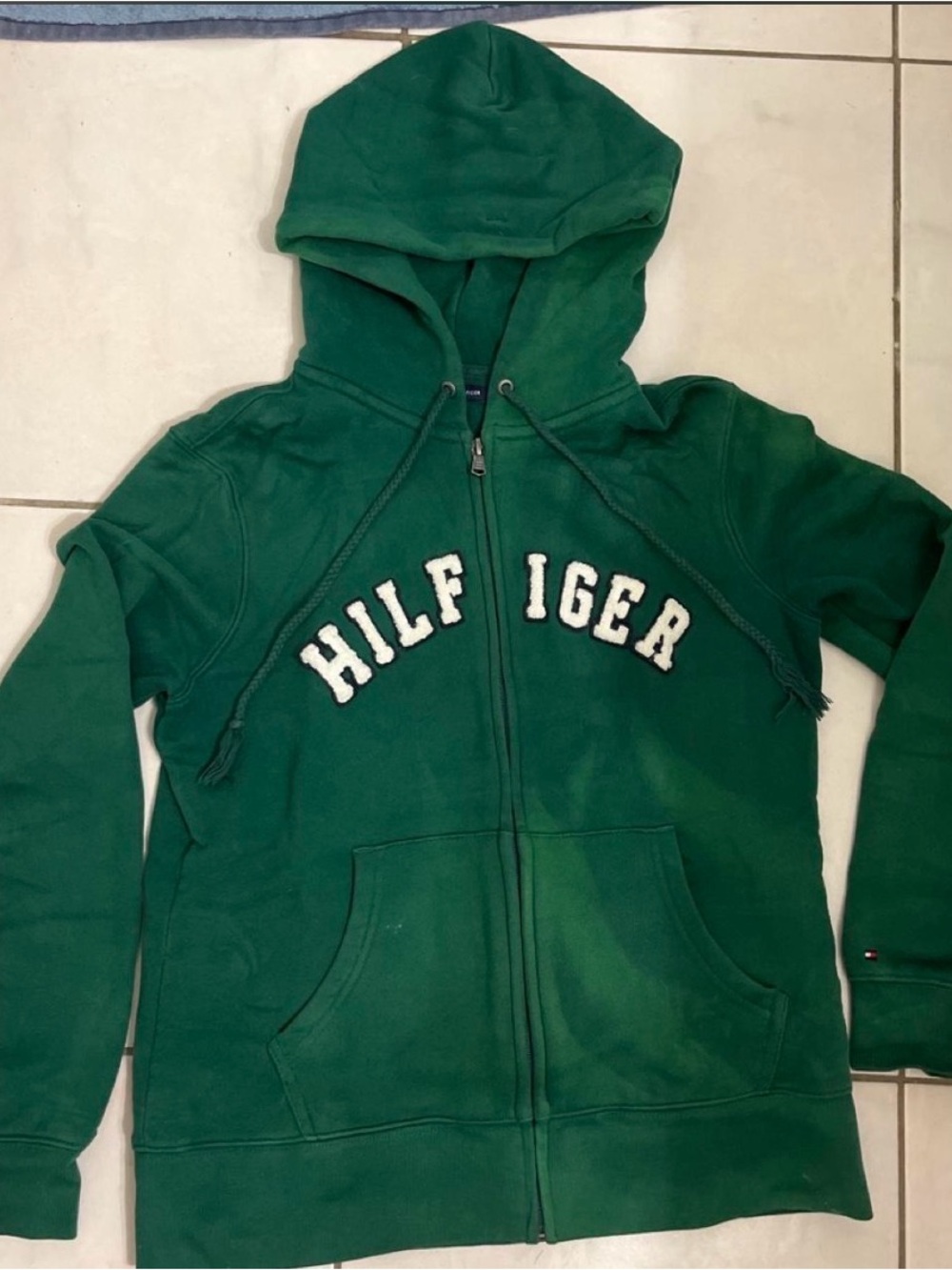 Tommy Hilfiger Green Hooded Zip-Up Sweatshirt with Logo